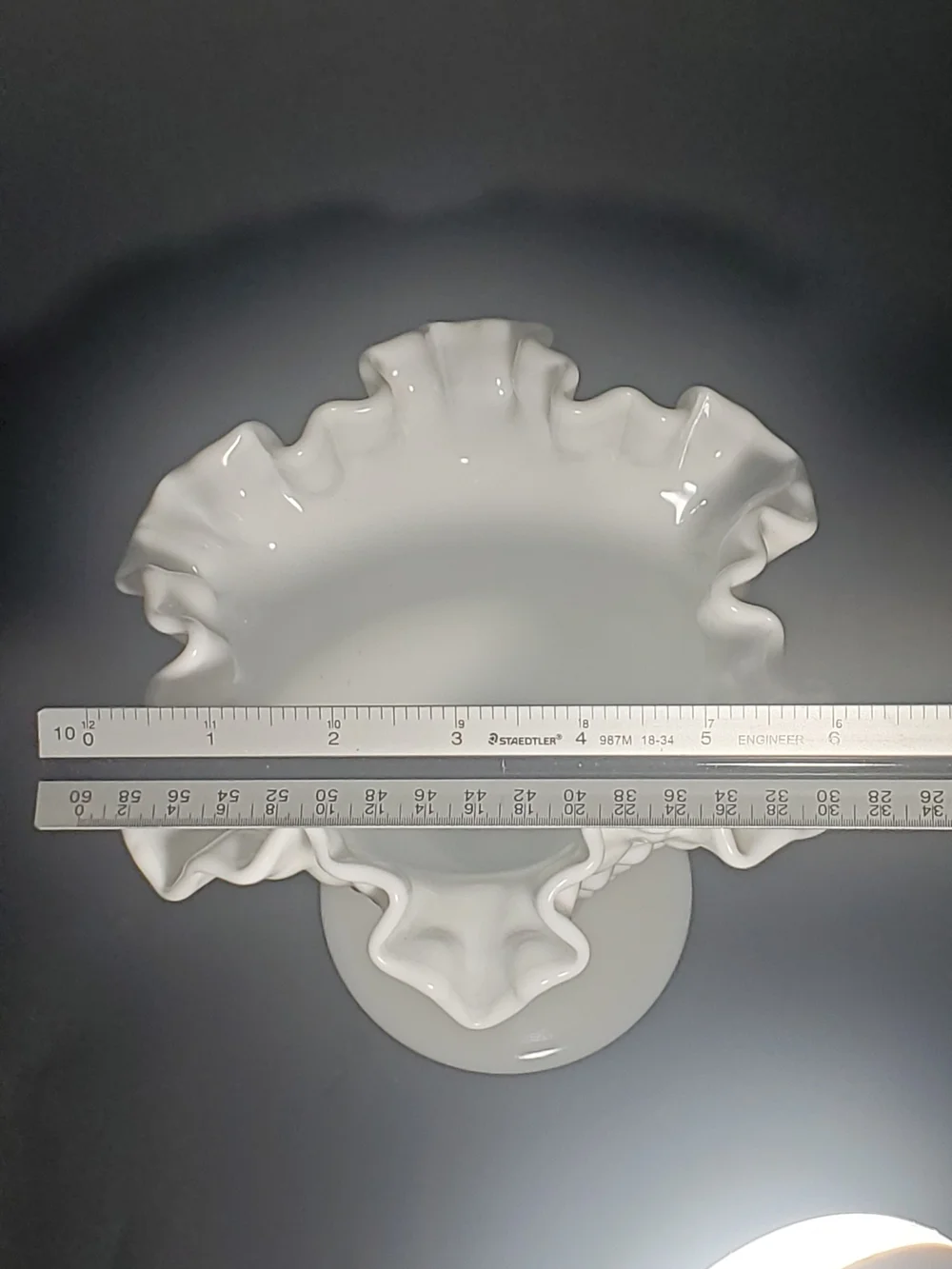 FENTON - Vintage Large Hobnail Milk Glass Trumpet Vase with Crimped Ruffled Rim